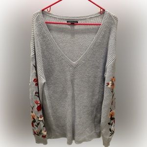 American Eagle Blue V Neck Sweater with Embroidery detail on Sleeve